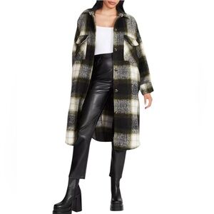 Steve Madden Chloe Plaid Shacket Jacket Sweater Coat in Black - Size XS